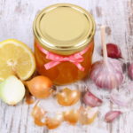 Honey In Glass Jar, Onion, Lemon And Garlic, Healthy Nutrition A