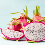 Half And Slice Dragon Fruit On Color Background, Tropical Fruit